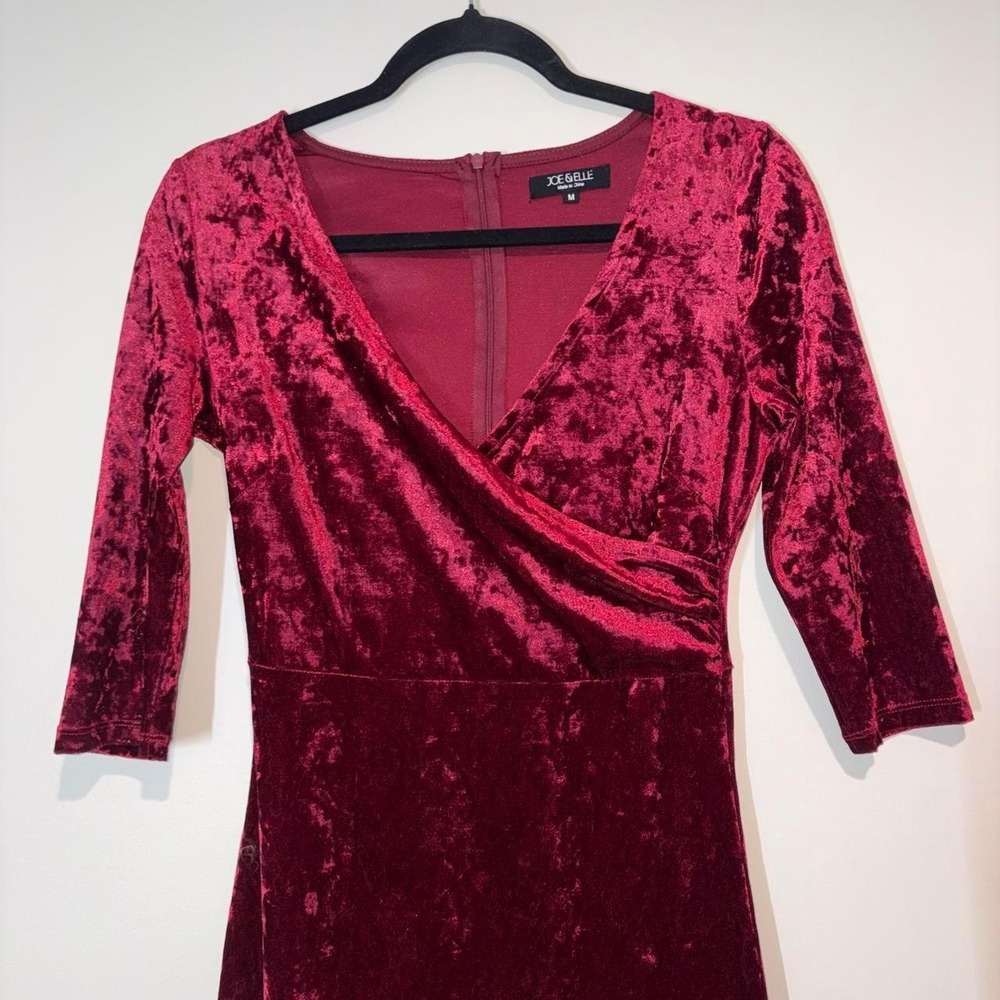 Crushed Velvet Surplice Joe & Elle Sheath Dress Womens Medium Burgundy - Picture 6 of 8